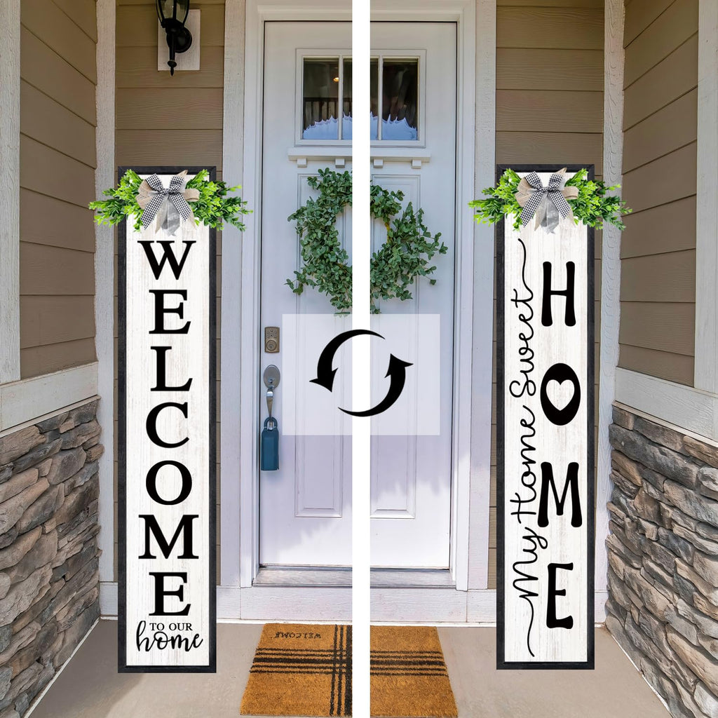 Double-sided Welcome Sign for Front Porch Door, 45"X9", Black