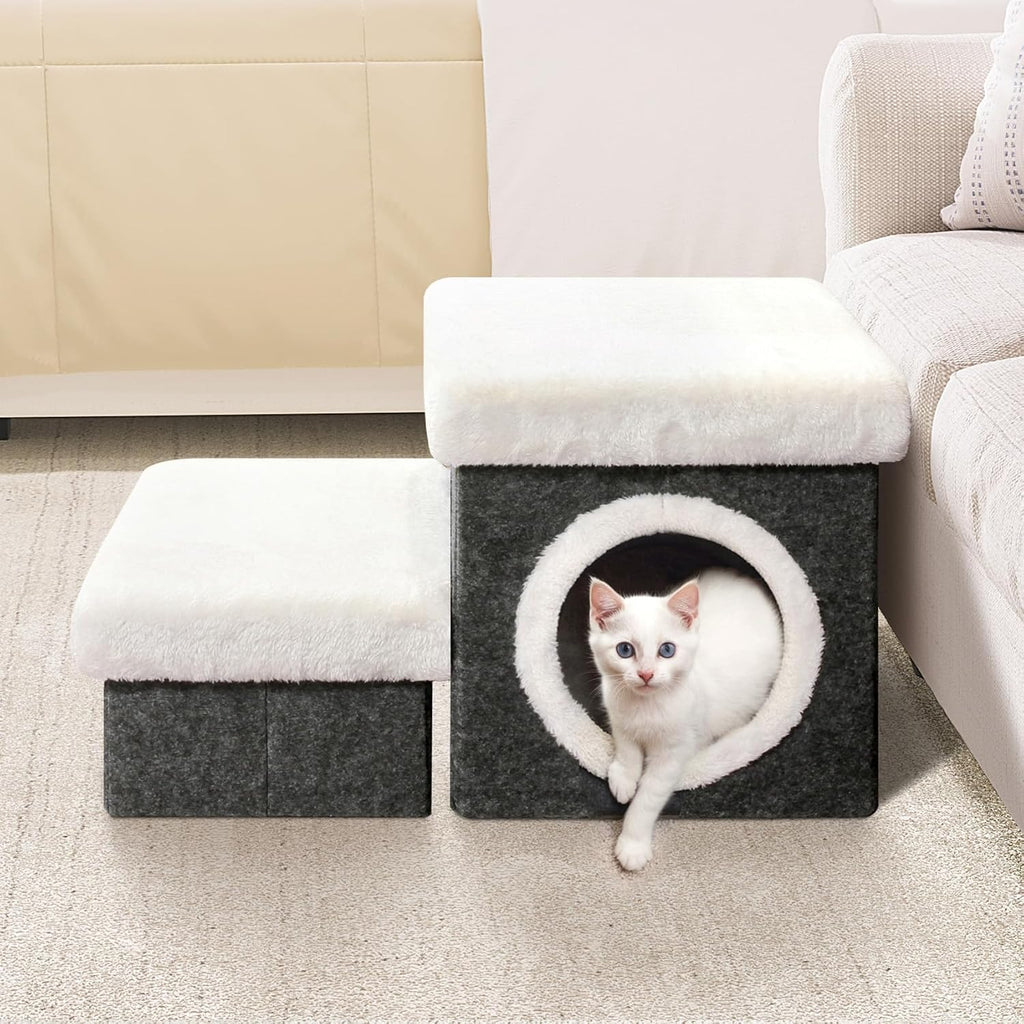 Cat House Pet Stairs for Bed & Couch, 15.7"x12.6"x12.6", Grey