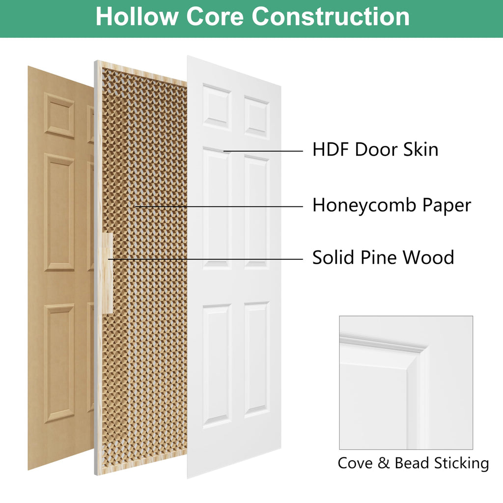 32x80 in Raised 6-Panel White Primed Interior Door Slab