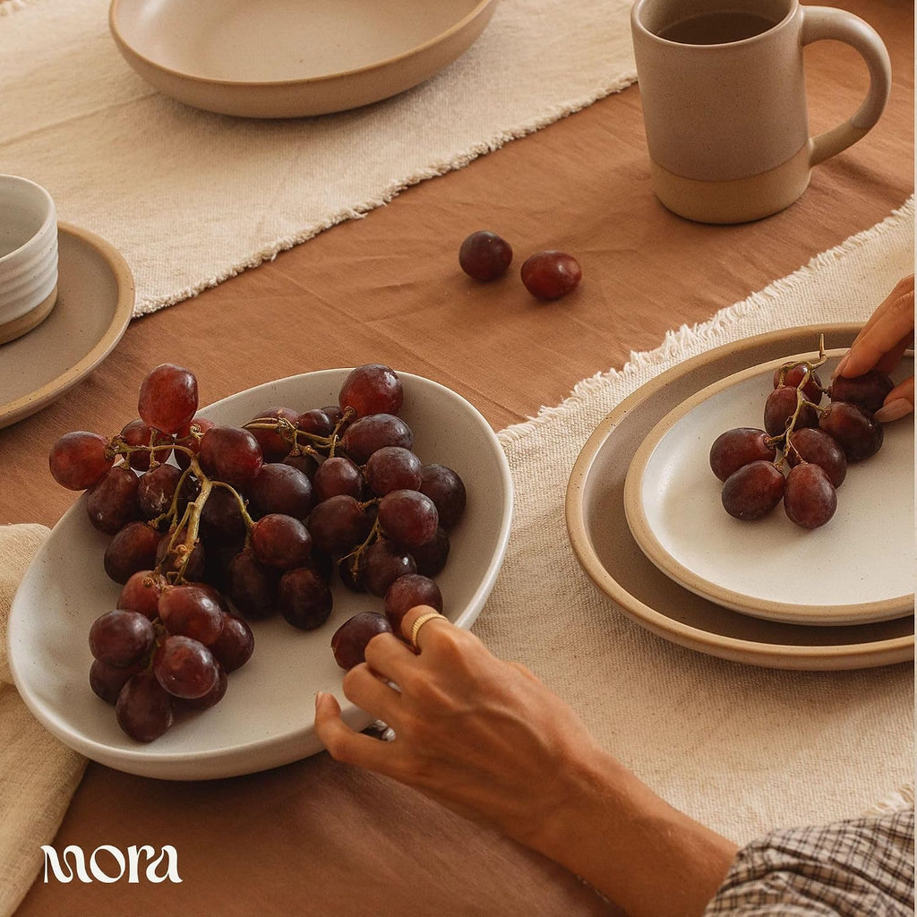 Jumbo and Large Serving Dishes Set of 2, 13 inch and 12 inch Ceramic Pottery Oval Platters - Microwave, Oven and