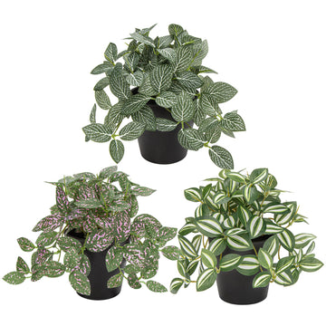 Fake Plants 3 Packs Artificial Plants Indoor Faux Plants with Black Plastic Pot Small Fake Potted Plant Aesthetic