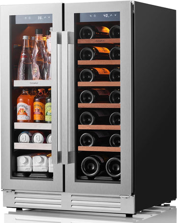 24 Inch Wine and Beverage Refrigerator, 60 Cans 20 Bottles Dual Zone Cooler with