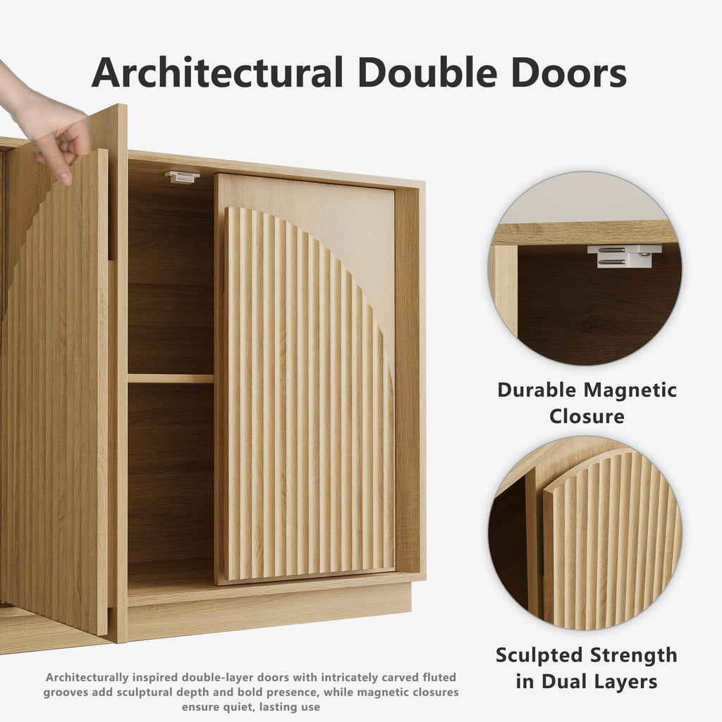 65" Sideboard Buffet Cabinet with Storage, Modular Credenza, Oak