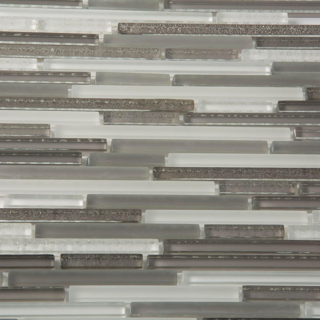 Linear Mosaic Glass Tile White & Grey 11.8x11.8 Polished 4.83 sq ft 5-Pack | Mesh-backed sheets. Kitchen backsplash