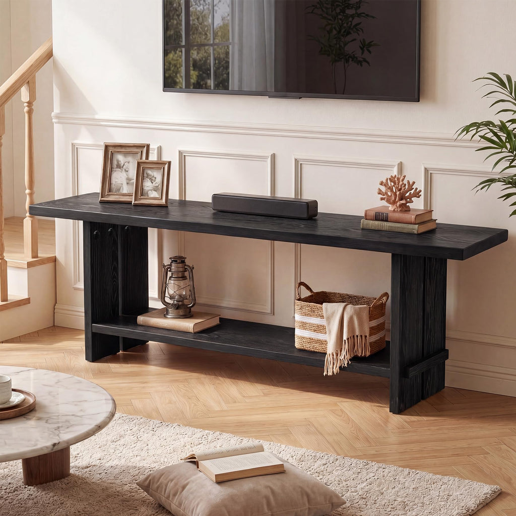 71" Solid Wood TV Stand for 55/65/75/85-Inch TV, 2-Tier TV Table