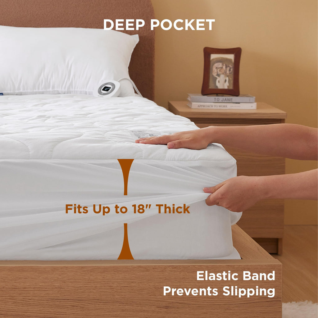 Waterproof Heated Mattress Pad Full Cotton Top Electric Bed Warmer