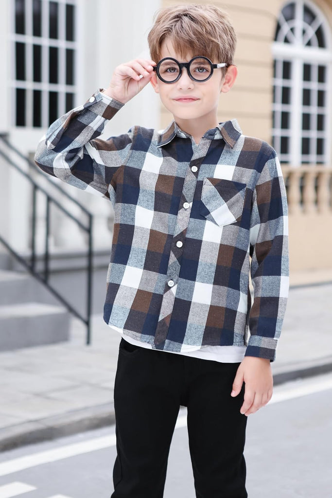 Boys Flannel Plaid Long Sleeve Button Down Shirt