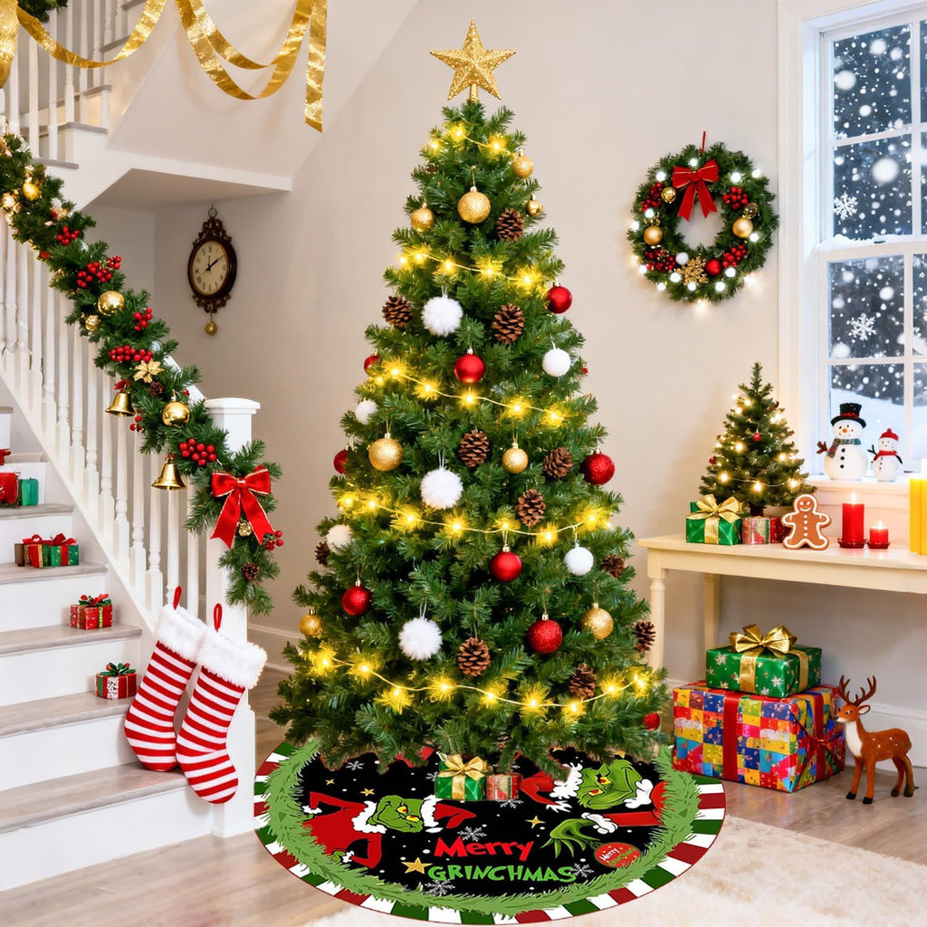 Christmas Tree Skirt, 60′′ Red and Green Funny Tree Skirt Christmas Decoration, Green Monster Tree Skirt, Christmas