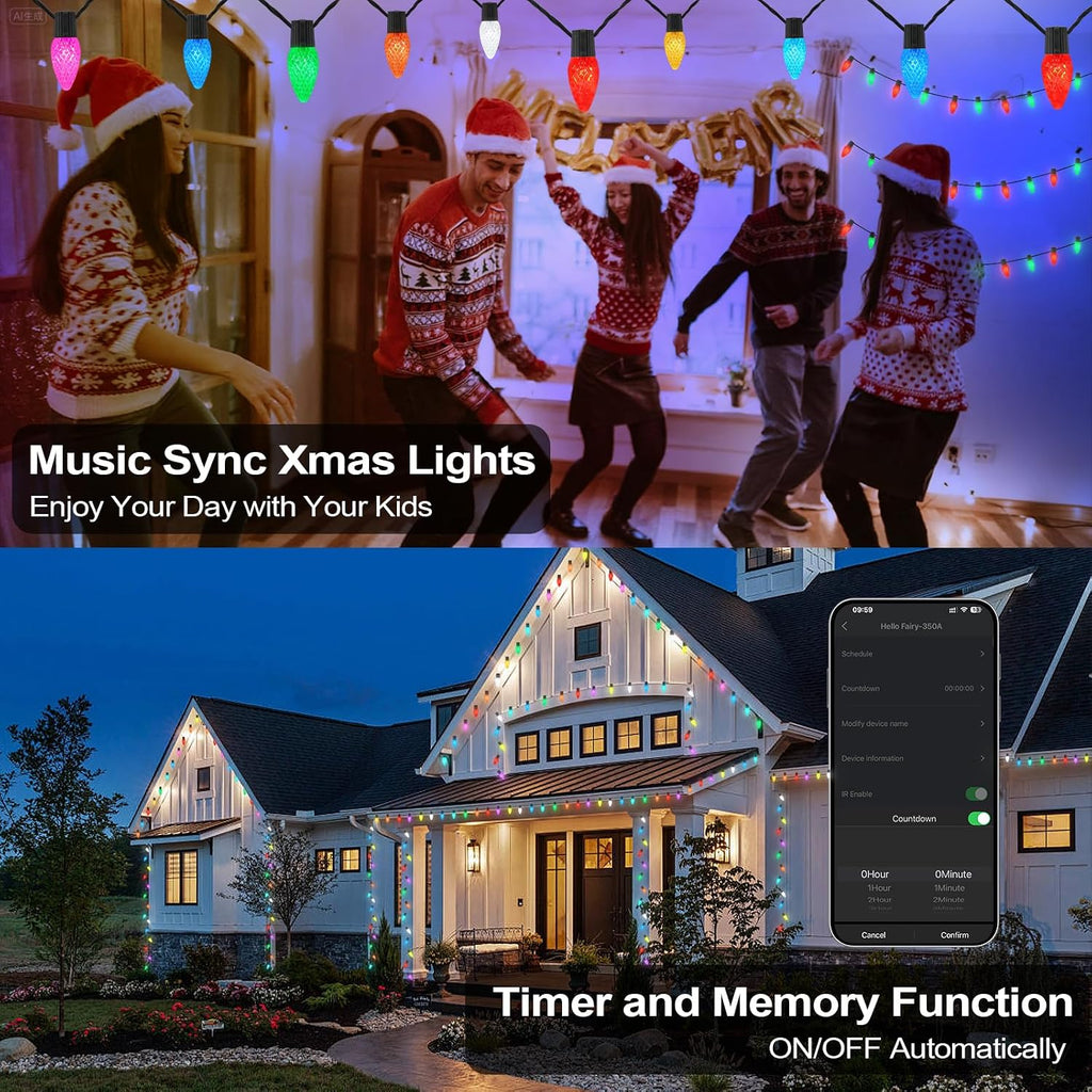 Smart C9 Christmas Outdoor Lights, 33FT 50 LEDs RGB String Lights, APP/Remote Control, DIY Modes & Music Sync, Color