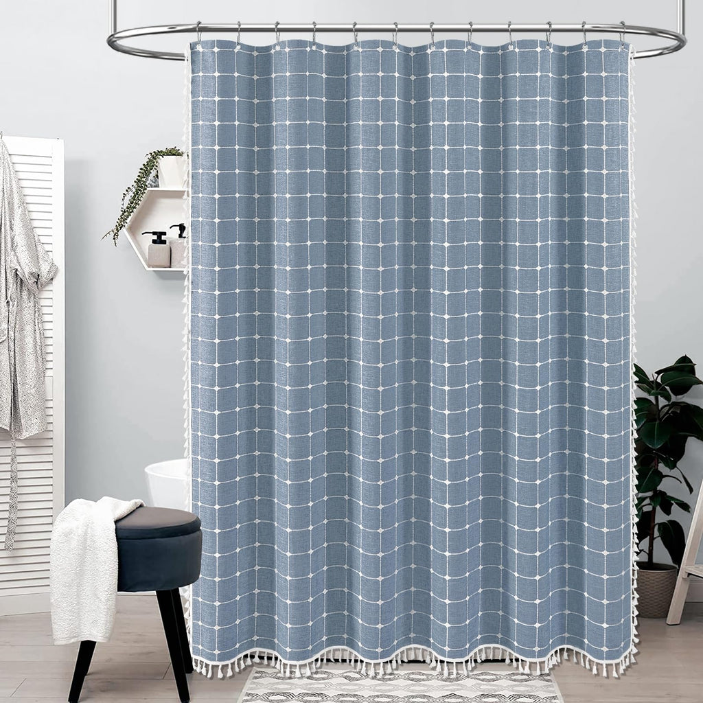 Blue Boho Farmhouse Linen Heavy Duty Fabric Set, 72x72