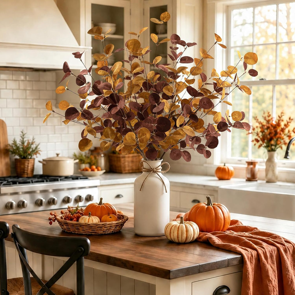 Fall Decor 27" Faux Fall Eucalyptus Stems Leaves Decor Thanksgiving - Set of 6
