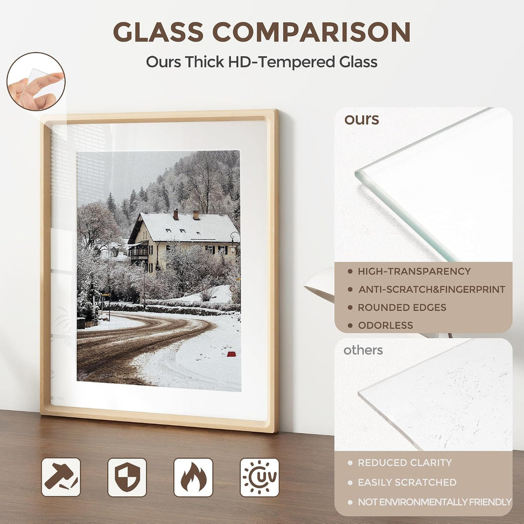 Picture Frame, USA-Sourced Hardwood Photo Frame, Maple, 24 x 36 | Mortise&Tenon Joint, HD Tempered Glass, Bevel