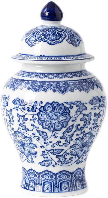 Blue and White Ginger Jar, Ceramic Chinoiserie Decorative Jars, Flower Vase Pocelain, Glossy Vase for Table, Living