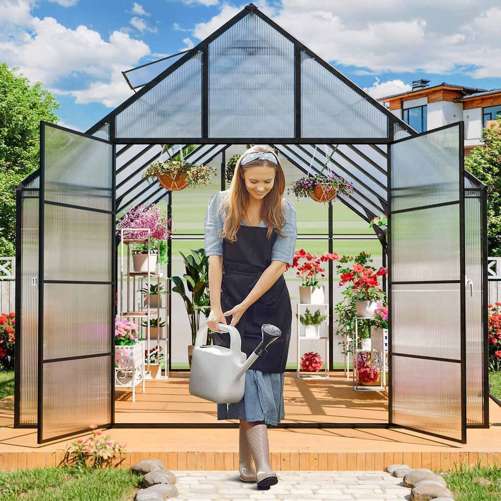 10x16 FT Polycarbonate Greenhouse for Outdoors Large Walk-in Green House | Heavy Duty Aluminum Frame Greenhouses with