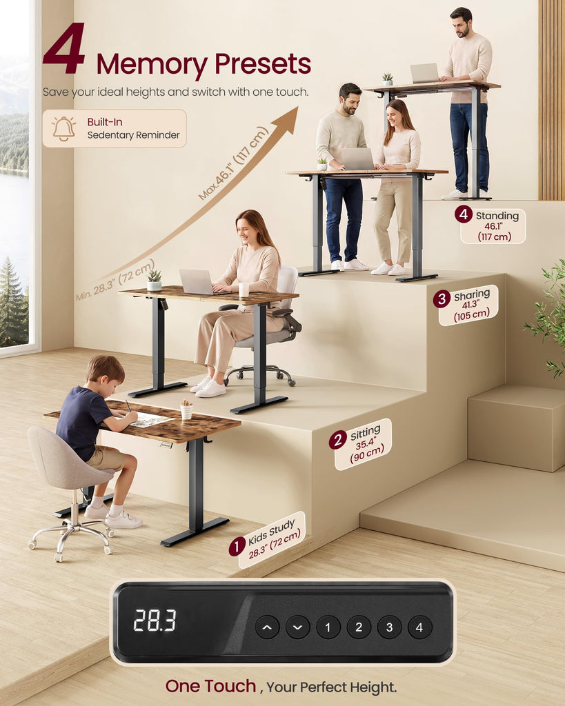 Standing Desk, 48x24 Inch Electric Adjustable Desk, 30-Min Assembly