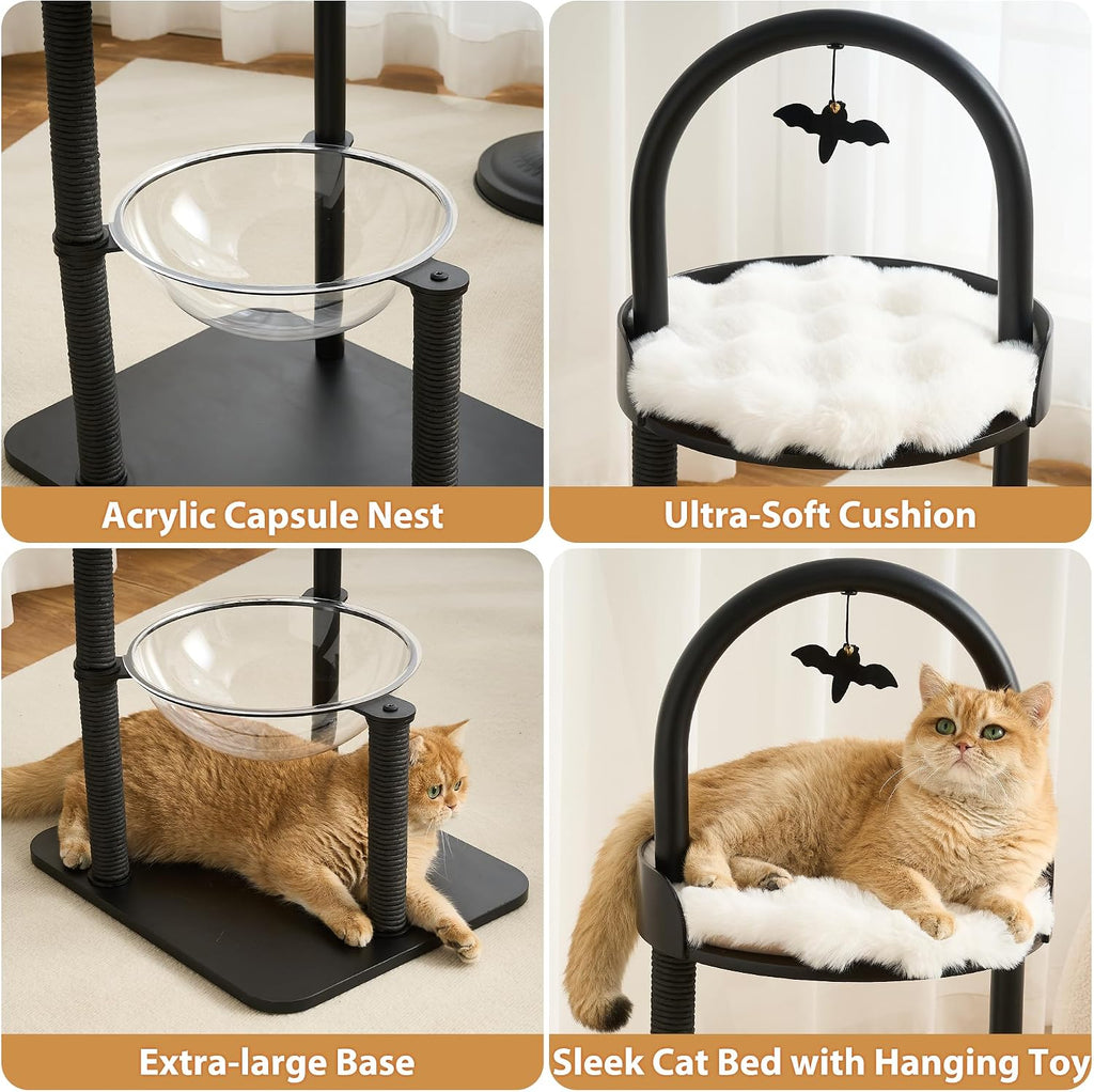 34" Modern Cat Tree Furniture for Indoor Small & Medium Cats, Minimalist Cat Tower with Scratching Posts, Wood