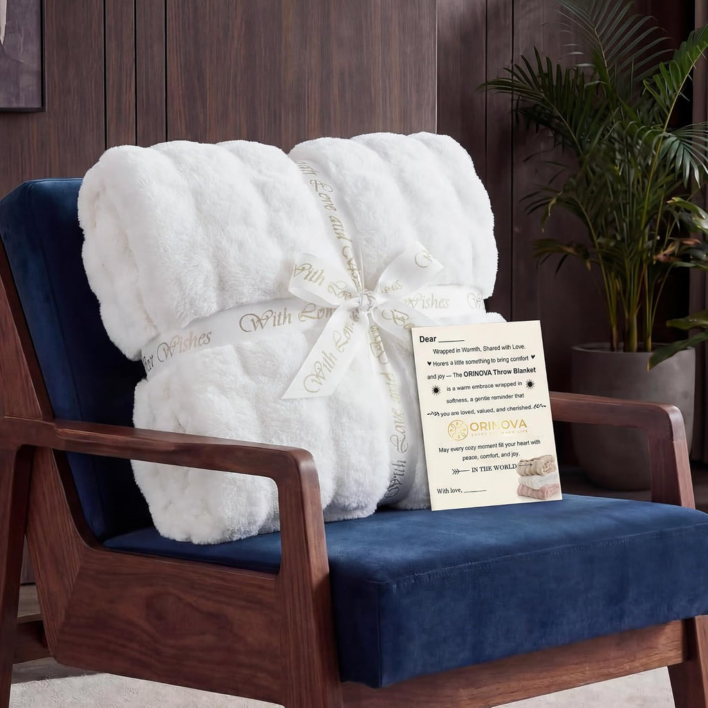 White Furry Blanket King Size Soft Faux Fur Throw Fuzzy Bunny Fur Blanket for Bed Cozy 90x108 Fluffy Blankets King