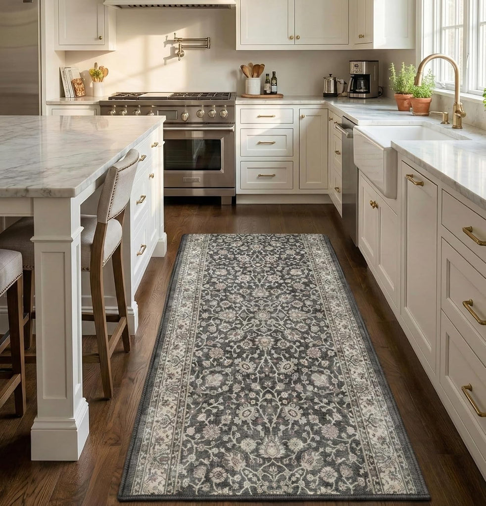 Custom Size Hallway & Stair Runner- Asha Rome Black 26 Inches Wide Super Thin Long Runner (26" x 3' Runner) Rug