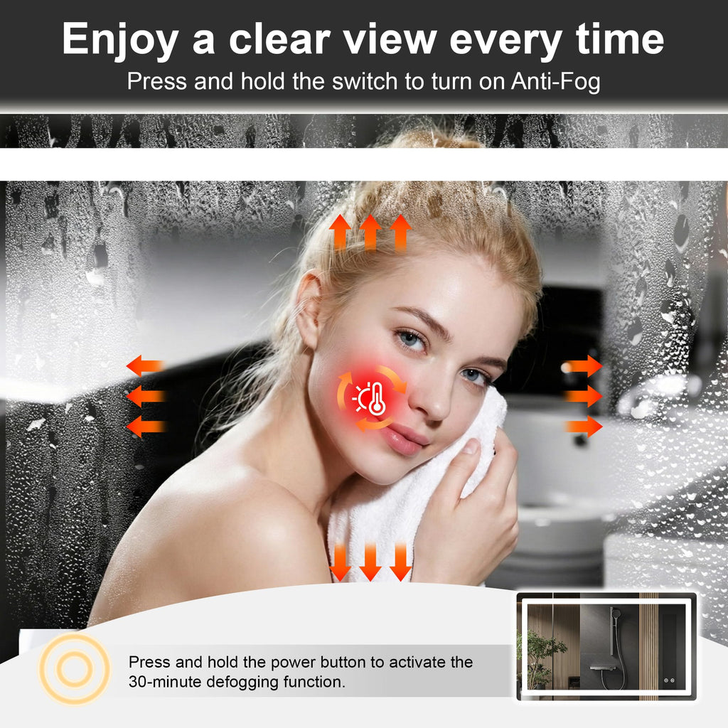 LED Bathroom Mirror with Lights, 24 x 40 Lighted Vanity Wall Mirror