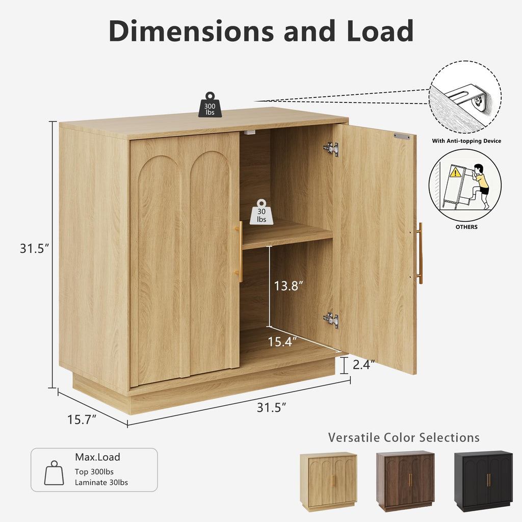 31.5" Sideboard Buffet Cabinet with Storage, Oak