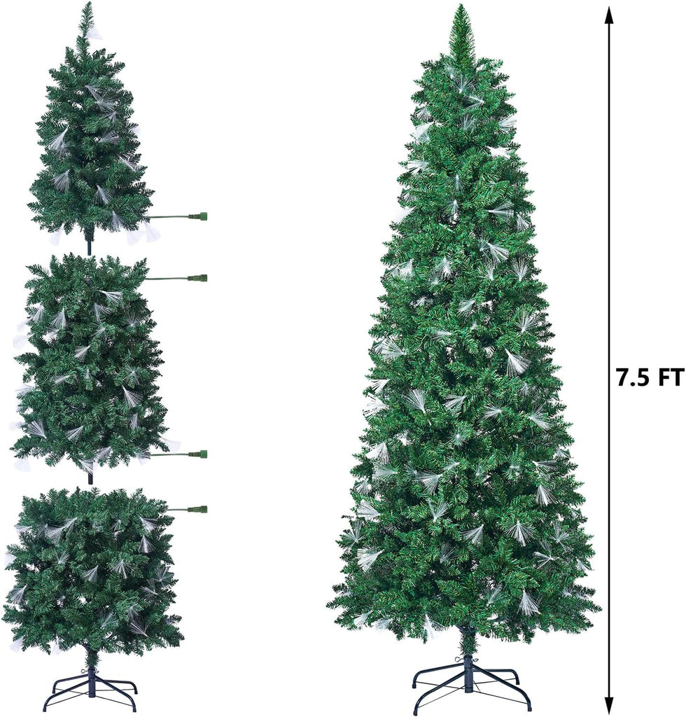 Pre-Lit Pencil Christmas Tree with Fiber Optic, 300LED Lights