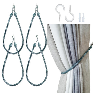 Rope Curtain Tiebacks, Curtain Tie Backs 4 Pack, Dusty Blue