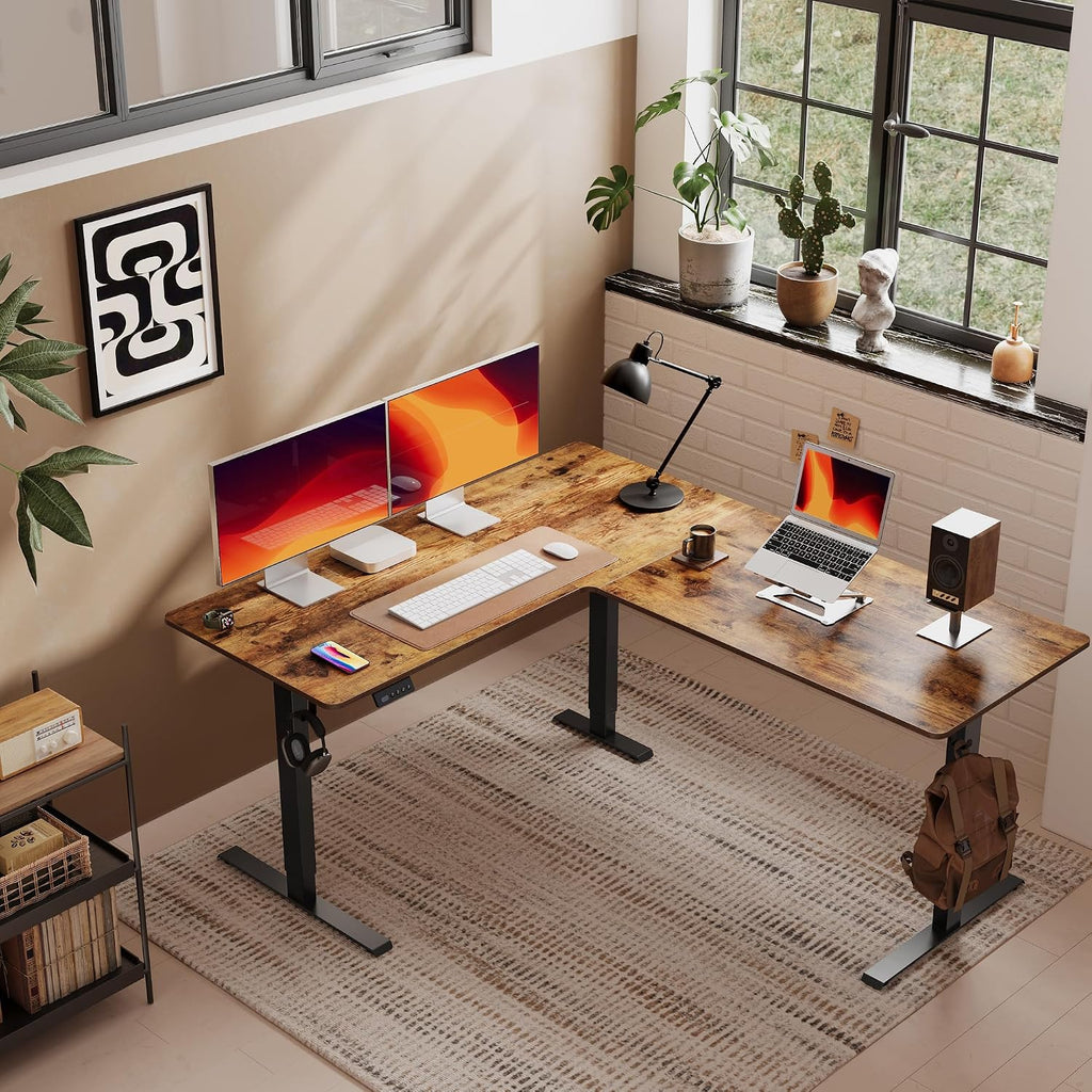 L Shaped Standing Desk - 63 x 55 Inch Electric Adjustable Height Corner Standing Desk, Ergonomic Sit Stand Up Table
