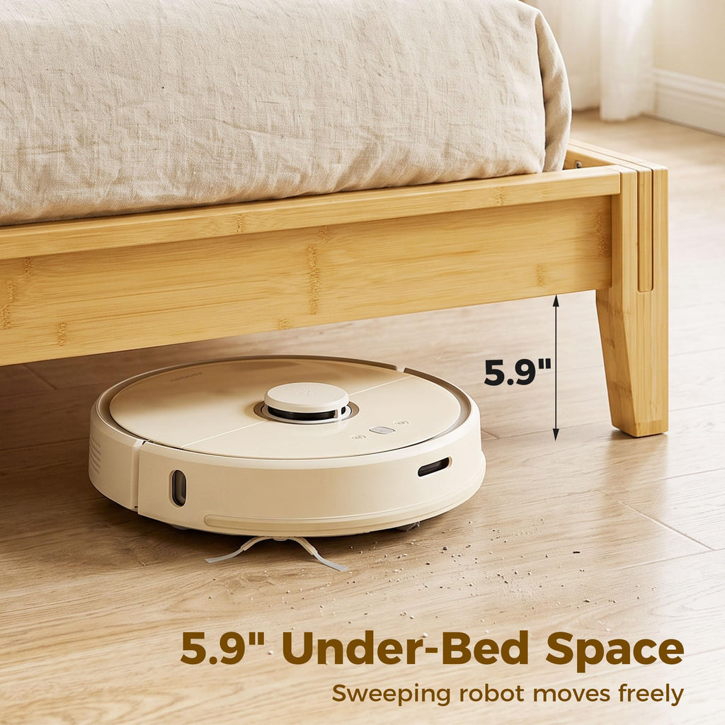 Queen Size Bamboo Platform Bed Frame with High Headboard Natural