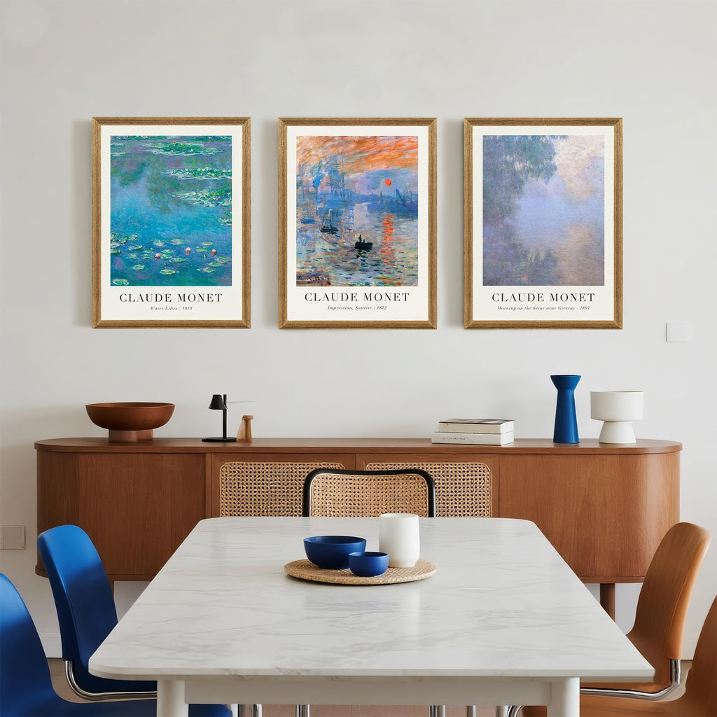 Triptych Framed Claude Monet Water Lilies Canvas Wall Art 16x24 in