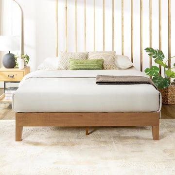 Naturalista Grand - 12 Inch Solid Wood Platform Bed with Wooden Slats - No Box Spring Needed - Queen (Natural Pine)