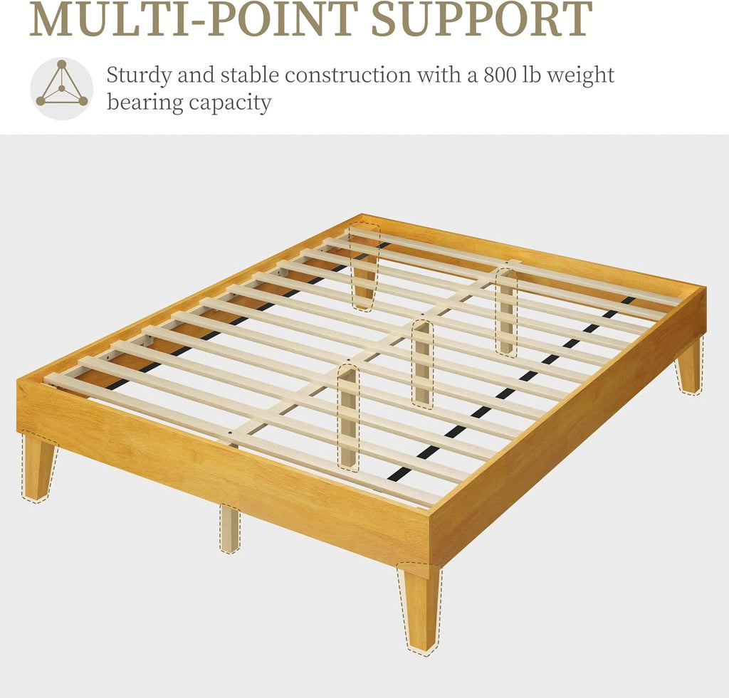 Solid Wood Platform Bed Frame Low-Profile Natural Wood