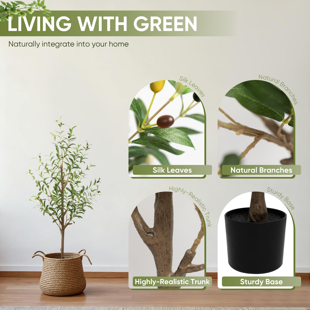 2-Pack 4 FT Olive Tree Artificial Indoor, Faux Olive Trees with Planter, Fake Plants with Natural Trunk and Lifelike