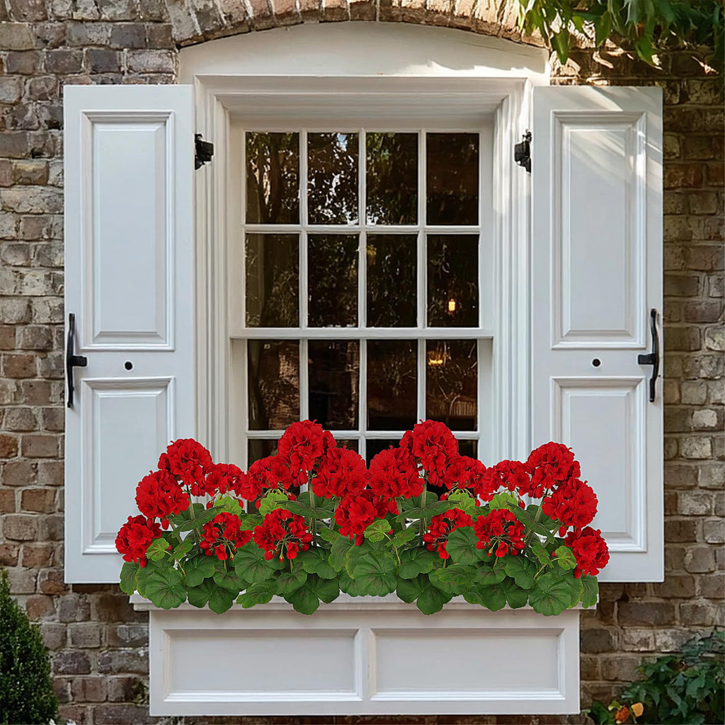18"Artificial Geraniums for Outdoors, 2-Pack Red Silk Flowers