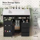 37" Fluted Bathroom Vanity with Sink Combo Set, Freestanding Bathroom Cabinet with 5 Drawers Space
