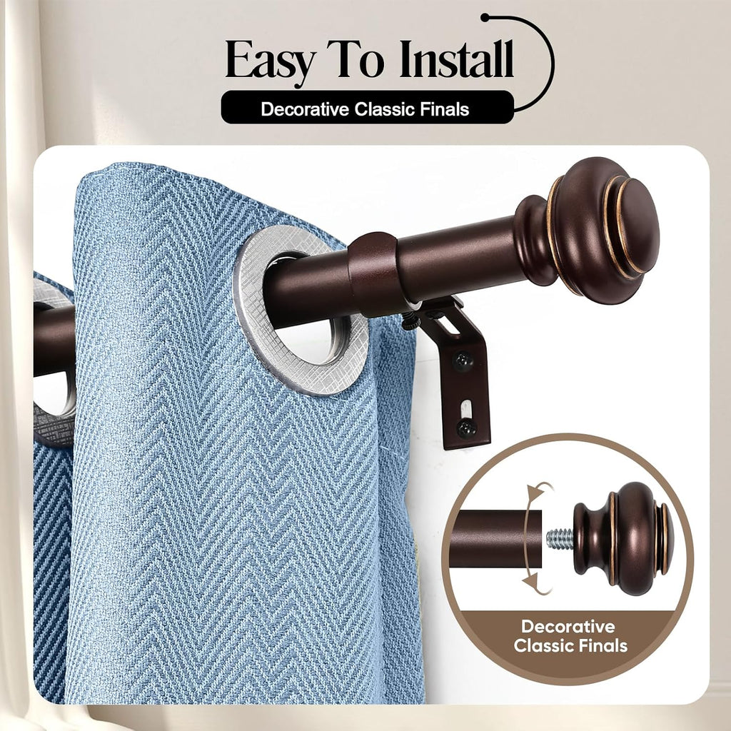Heavy Duty Curtain Rods for Windows, Bronze Curtain Rods with Classic Finials