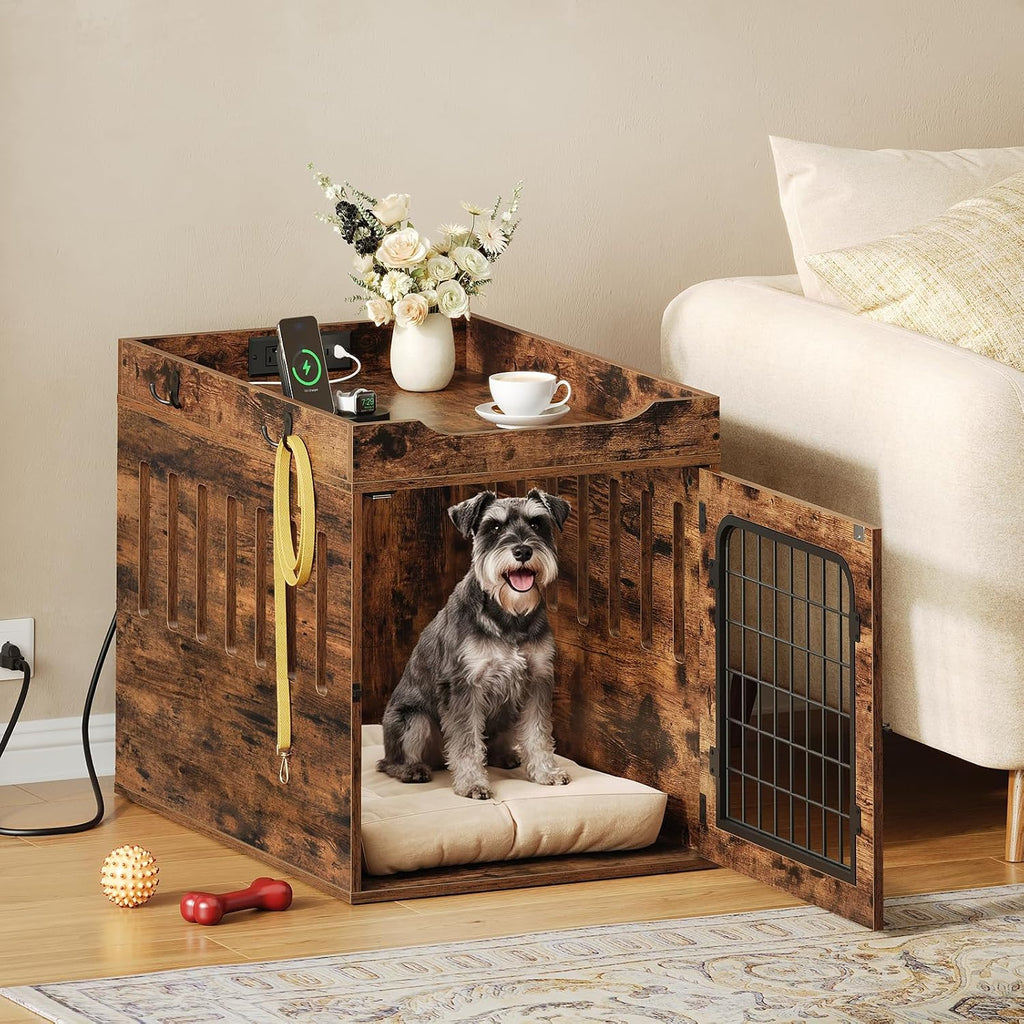 31.5''Dog Crate Furniture with Charging Station, Pet Crate End Table