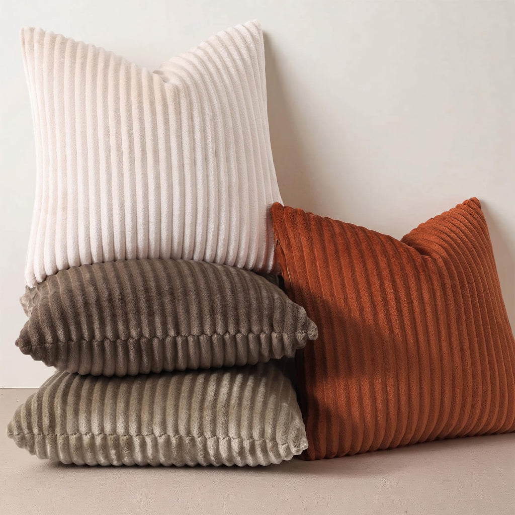 Fall Soft Coffee Flannel Throw Pillow Covers 22X22 Set of 2