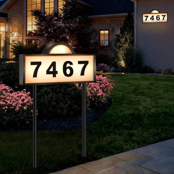 Solar House Numbers for Outside, Solar Powered Address Sign with Warm White & Cold White, IP65 Waterproof Solar