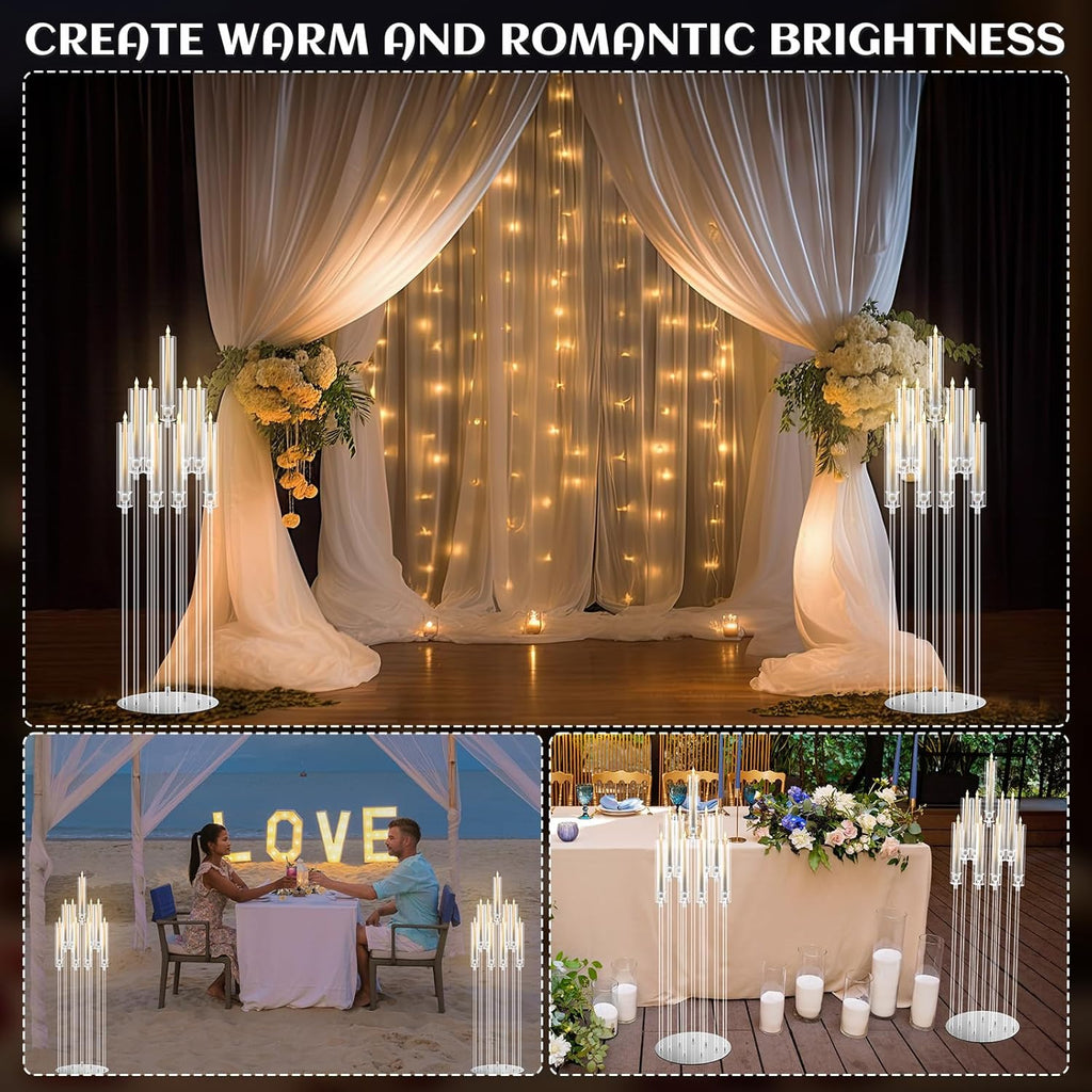 Tessco 4 Pcs 9 Arm 42.5" Acrylic Candelabra Table Centerpiece Floor Candelabras Clear Candle Holder with Removable