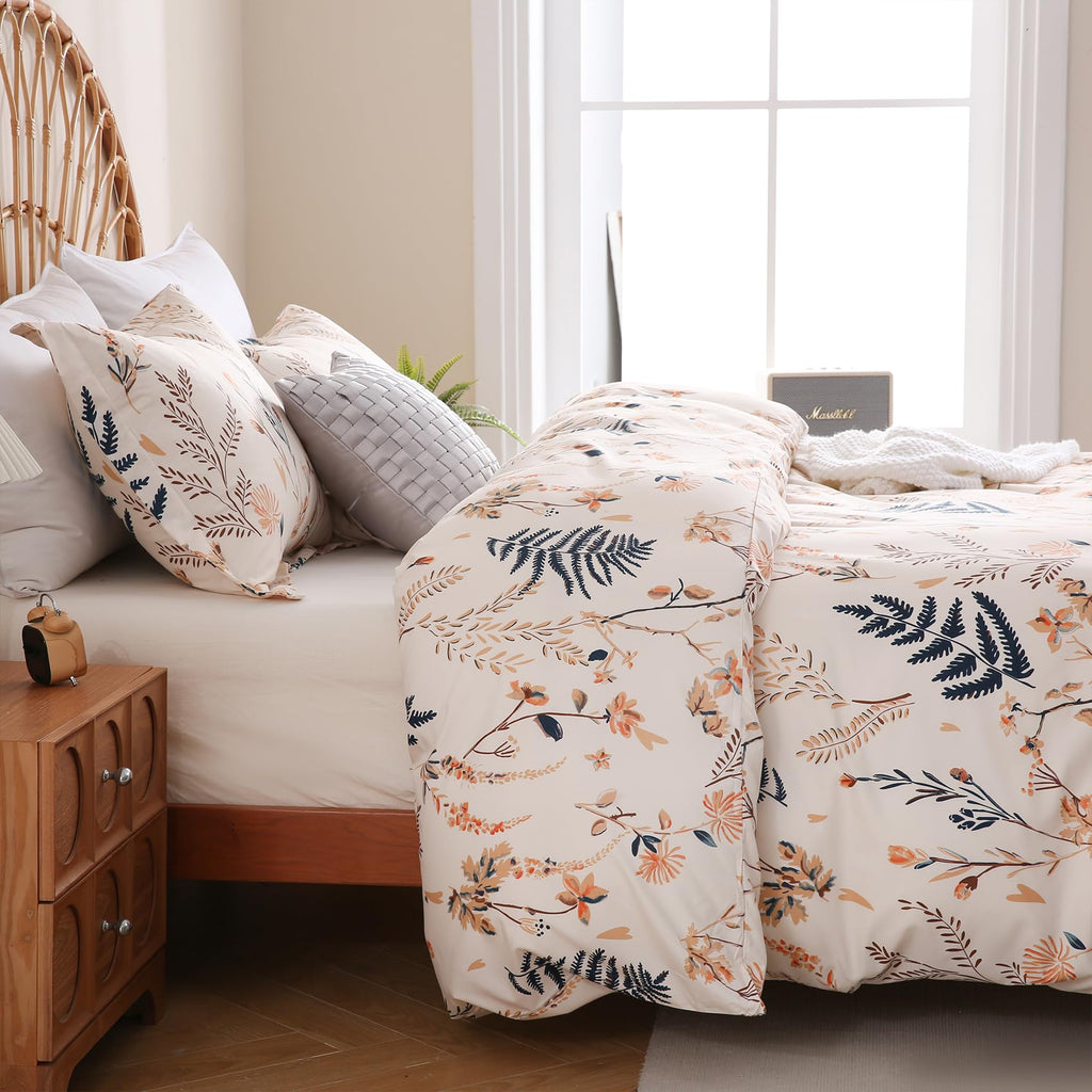 3 Piece Boho Floral Printed Duvet Cover Set Queen Size