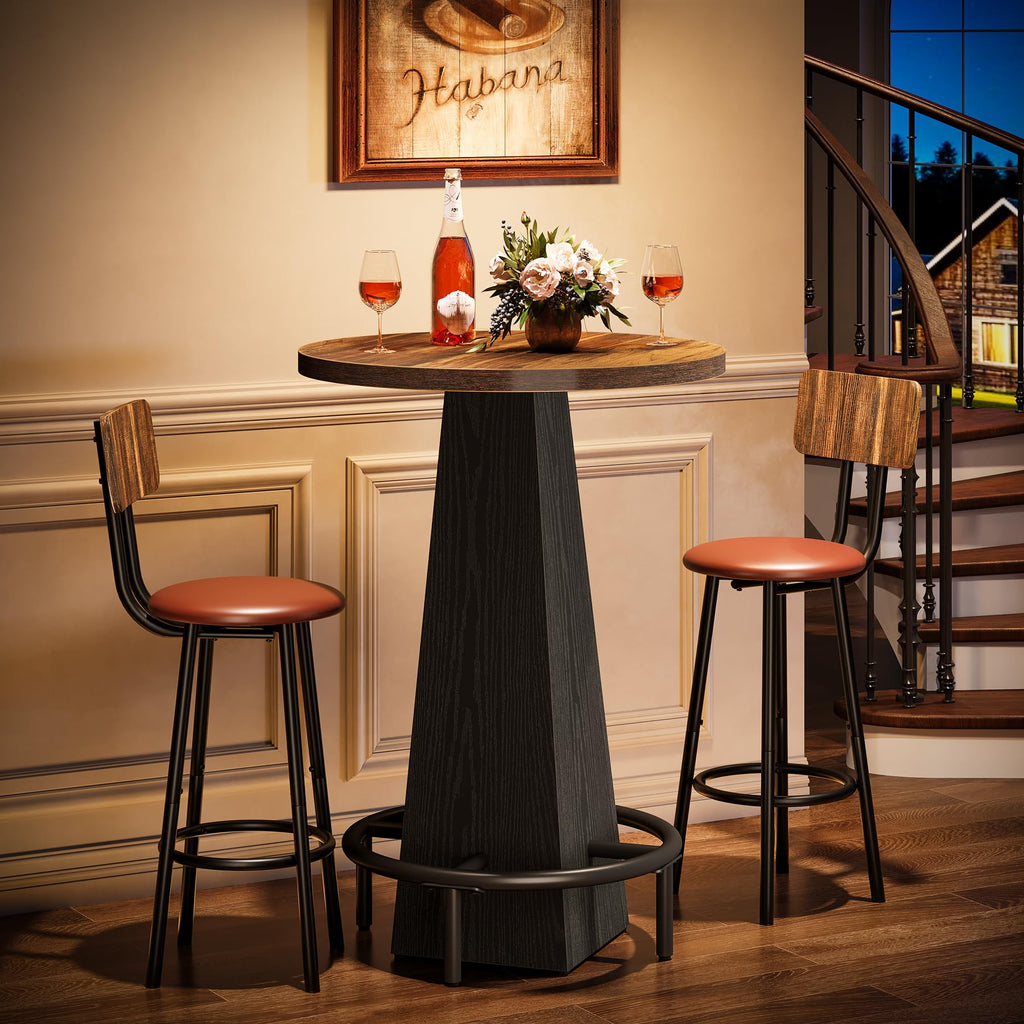 Bistro Pub Table, 37.4" High Round Bar Table for Small Bars, Brown and Black
