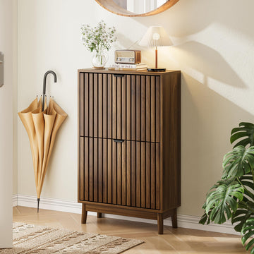 Shoe Cabinet, Shoe Storage Cabinet with 2 Slatted Flip Drawers, Narrow Shoe Organizers, Foyer, Hallway