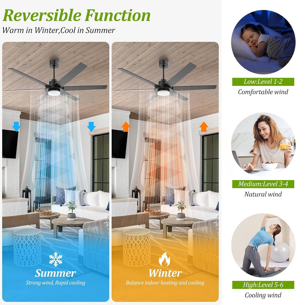 64 inch Ceiling Fans with Lights and Remote&APP,Industrial Ceiling Fan Reversible Quiet DC Motor, 6 Speed 3 CCT Dimiable, Modern Large Ceiling Fan for Living Room Farmhouse Patios Outdoor Gazebo Black A101-B0F82S3LSZ