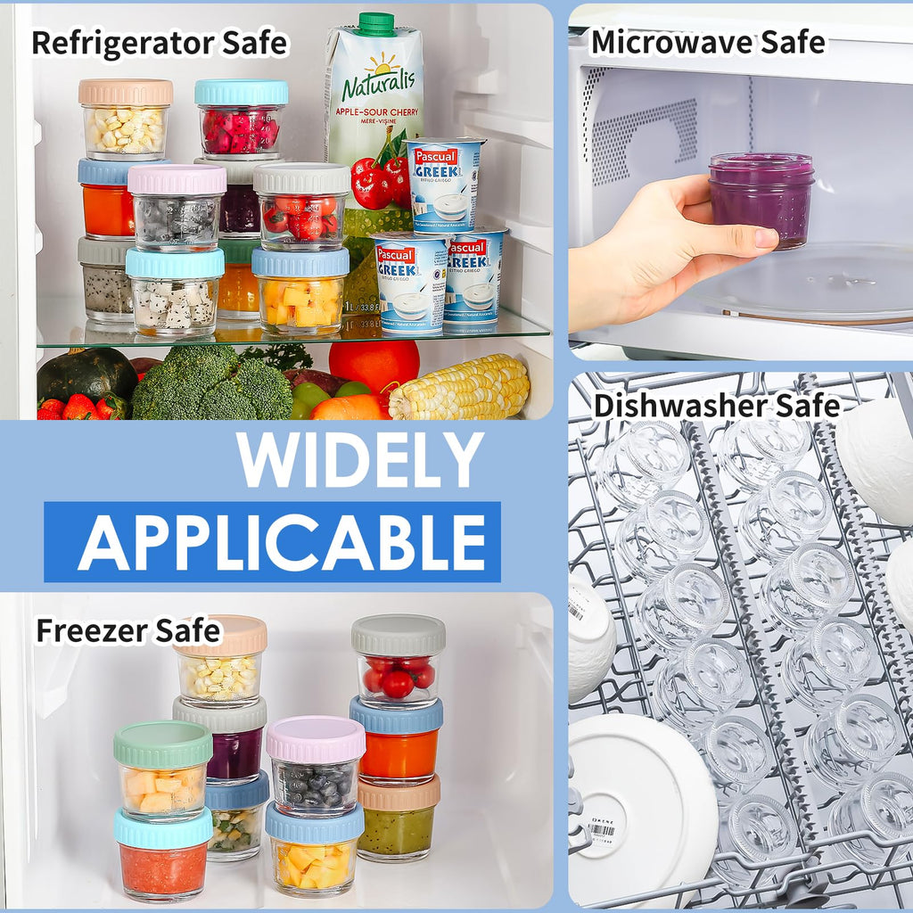 6 pcs Baby Food Storage Containers 4 Oz Small Glass Jars with Lids