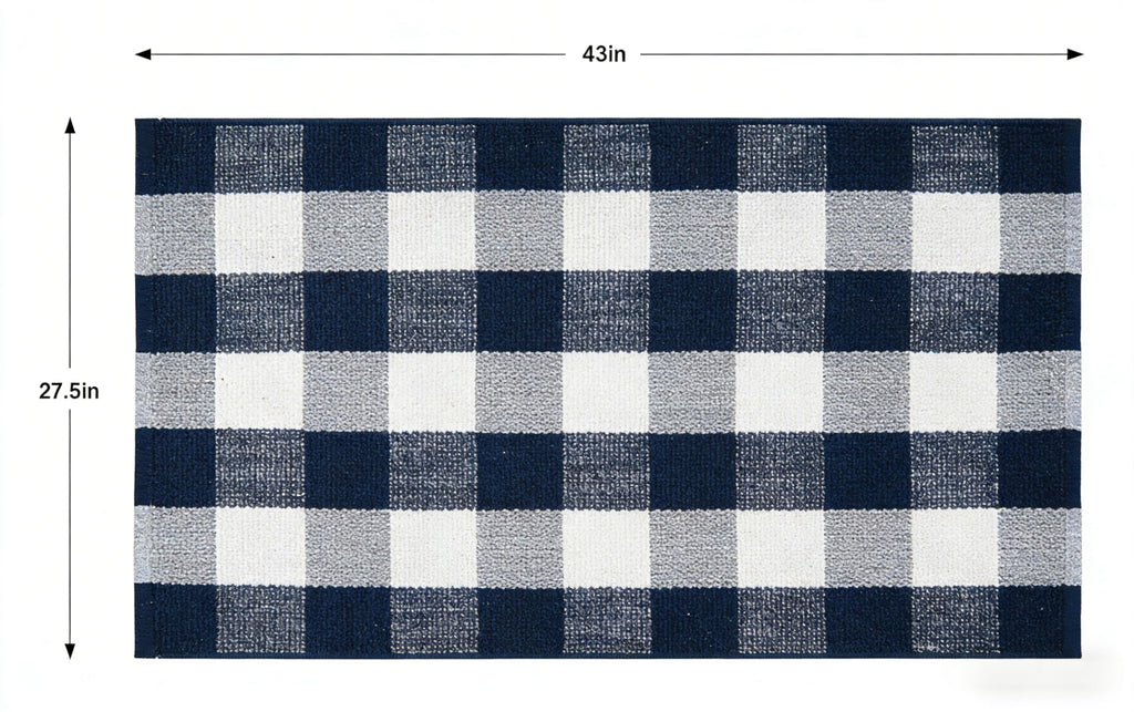 Navy Blue and White Buffalo Plaid Rug 2'4'' x 3'7'', Washable Farmhouse Non-Slip Checkered Doormat, Indoor Outdoor