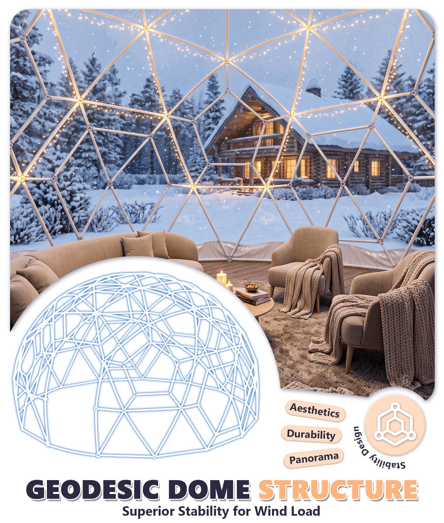 Dome Tent for Garden, Geodesic Dome Greenhouse with TPU Clear Cover, Waterproof Garden Bubble Dome Tent House with