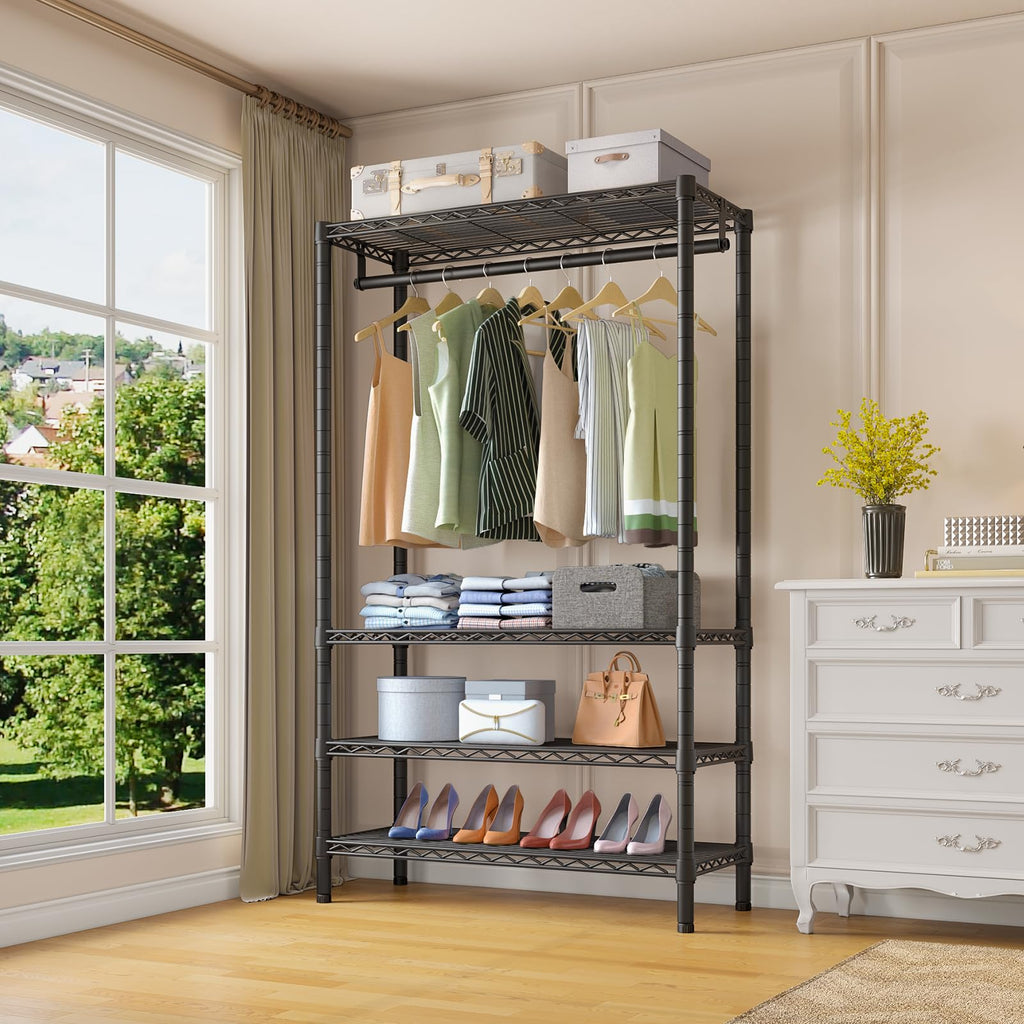 V1 Wire Garment Rack, 4-Tier Clothes Rack, Freestanding Closet, Black