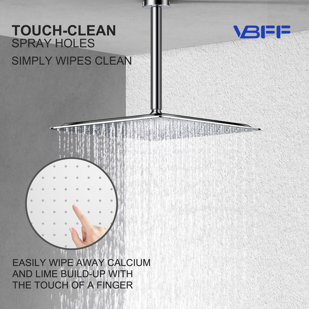 Shower Head,rain shower head, 12 inch- Square Shower Head, 1.8 GPM Flow Rate, rainfall showerhead,VBFF09 (Chrome)