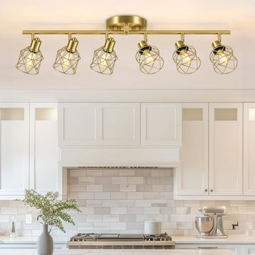 6-Lights Gold Semi Flush Mount Ceiling Light, Adjustable Multi-Directional Light Fixtures, Rotatable Farmhouse Light