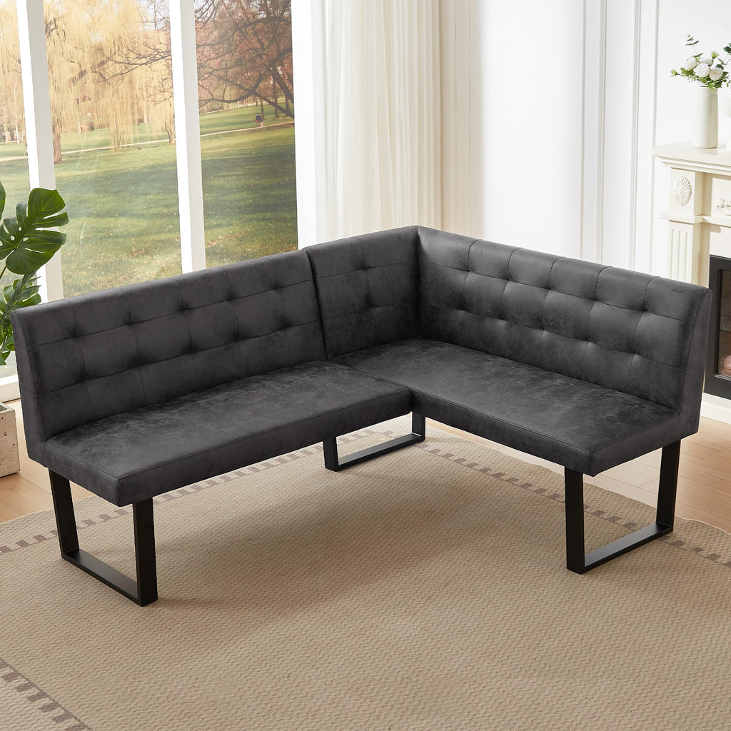 Dining Table Set with Bench, Grey Table with Grey Left Seat Bench
